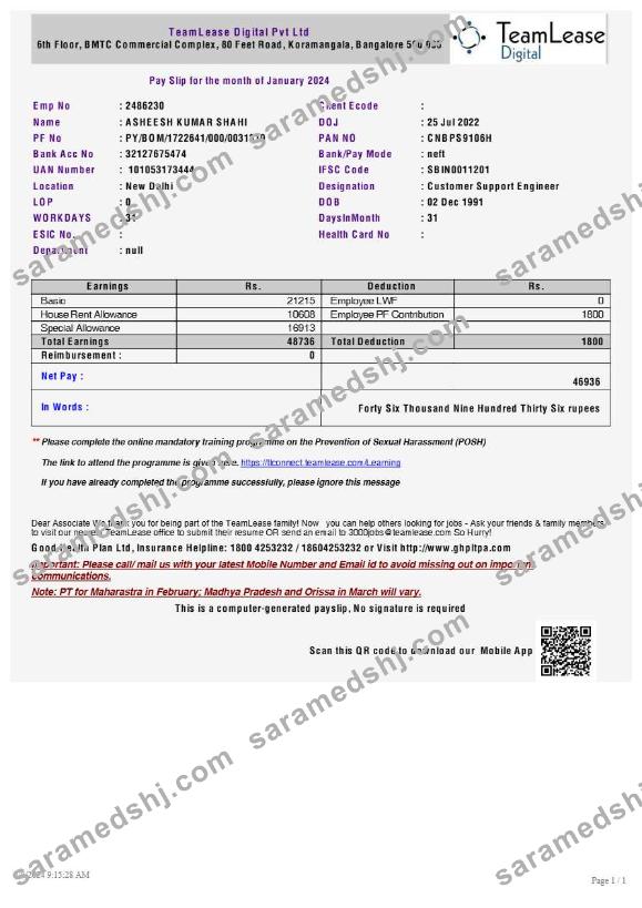 TeamLease Digital payslip template in Word and PDF formats.pdf, 1